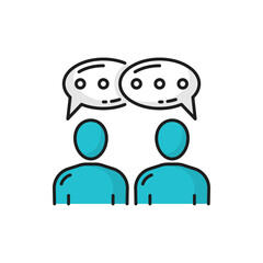 Aufkleber - Communication of two business people in messenger isolated color line icon. Vector team members communicate online, writing text messages. Conversation of coworkers, teamwork collaboration, dialog