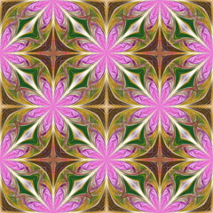 Wall Mural - Seamless multicolored flower pattern. You can use it for stained-glass window, tile, mosaic, ceramic, notebook covers, phone case, postcards, cards, wallpapers. Artwork for creative design, art.