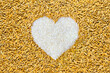 Rice lover. pile of paddy rice grain in heart shape. Stack paddy rice in heart sign show love Vegetarian, Culture life, Health food, environment, Natural food, Rice for life concept.