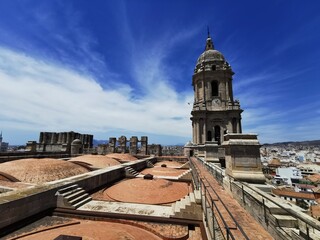 View from the roof of the old cathedral and Tower bell in Malaga