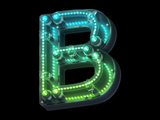 Futuristic green light font. Letter B. 