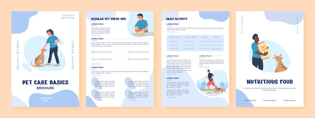 Wall Mural - Pet care basics flat vector brochure template. Flyer, booklet, printable leaflet design with flat illustrations. Magazine page, cartoon reports, infographic posters with text space