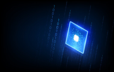 Poster - abstract technology chip processor background circuit board and html code,3d illustration blue techn