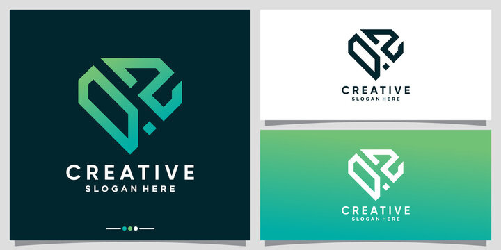 Creative monogram logo design initial letter QZ with line art and diamond concept