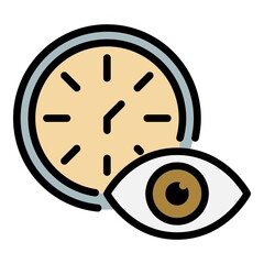 Poster - Clock and eye icon. Outline clock and eye vector icon color flat isolated