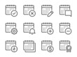 Calendar and Timetable line icons. Date, Calendar settings and Schedule vector outline icon set.