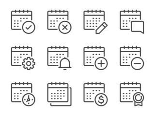 Poster - Calendar and Timetable line icons. Date, Calendar settings and Schedule vector outline icon set.