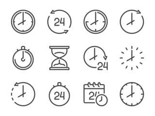 Poster - Time and Clock line icons. Time measurement and Countdown vector outline icon set.
