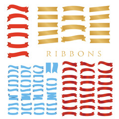 Wall Mural - Red glossy ribbon vector banners.Flat vector ribbons