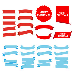 Wall Mural - Red glossy ribbon vector banners.Flat vector ribbons