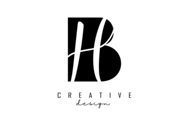 Wall Mural - Letters BH b h Logo with a minimalist design. Letters B and H with geometric and handwritten typography.