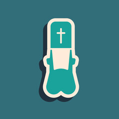 Sticker - Green Priest icon isolated on green background. Long shadow style. Vector Illustration