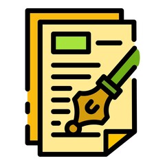 Poster - ink pen paper icon. outline ink pen paper vector icon color flat isolated