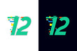 Colorful digital number 12 logo with pixel icon. Fast technology