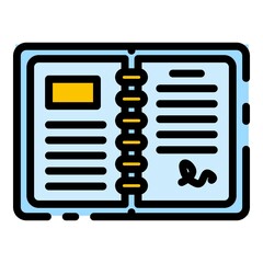 Poster - Open paper notebook icon. Outline open paper notebook vector icon color flat isolated