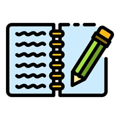 Poster - Writing notebook icon. Outline writing notebook vector icon color flat isolated