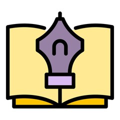 Poster - Ink pen notebook icon. Outline ink pen notebook vector icon color flat isolated