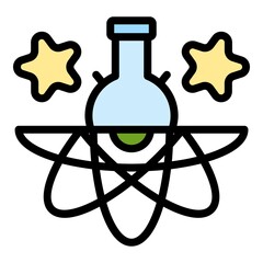 Poster - Atom chemical flask icon. Outline atom chemical flask vector icon color flat isolated