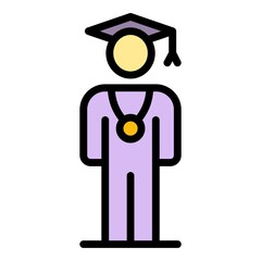 Poster - Graduated student with medal icon. Outline graduated student with medal vector icon color flat isolated