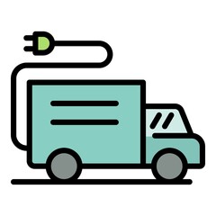 Poster - Electric plug in truck icon. Outline electric plug in truck vector icon color flat isolated