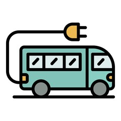 Poster - Electric school bus icon. Outline electric school bus vector icon color flat isolated