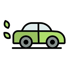 Poster - Eco car icon. Outline eco car vector icon color flat isolated