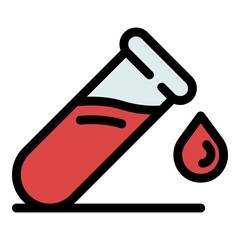 Poster - Blood test tube drop icon. Outline blood test tube drop vector icon color flat isolated