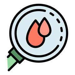 Poster - Blood under magnifier icon. Outline blood under magnifier vector icon color flat isolated