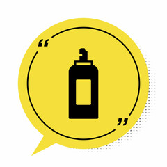 Poster - Black Paint spray can icon isolated on white background. Yellow speech bubble symbol. Vector