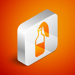 Sticker - Isometric Cocktail molotov icon isolated on orange background. Silver square button. Vector