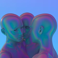 Aufkleber - 3D illustration of an alien-looking bald woman with a holographic skin. Concept of the Artificial intelligence.