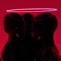 Aufkleber - Mysterious artificial human with a neon ring. Concept of the artificial intelligence and android robot. 3D illustration.