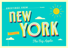 Greetings From New York, New York - The Big Apple - Touristic Postcard - EPS 10.