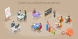3D Isometric Flat Vector Conceptual Illustration of Team Collaboration In Office, Ope Co-working Space