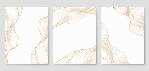 Abstract art illustration with golden lines waves in oriental style.