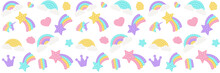 Pop It Background As A Fashionable Silicon Fidget Toys. Addictive Anti-stress Toy In Pastel Colors. Bubble Popit Background With Rainbow, Star, Unicorn, Heart, Shell. Vector Illustration Wide Format.