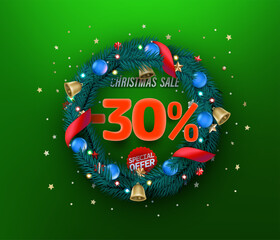 Aufkleber - Christmas sale special offer vector promo banner. Thirty percent discount