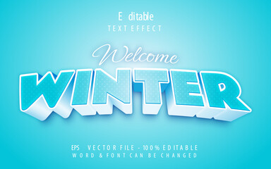 Welcome winter text effect style. Editable text effect blue theme.