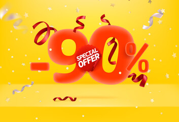 Poster - Ninety percent sale off special offer vector promo banner