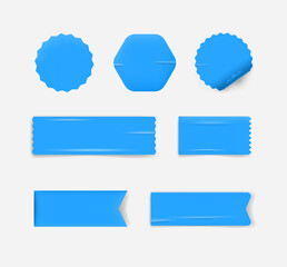 Aufkleber - Paper glued blue stickers vector set
