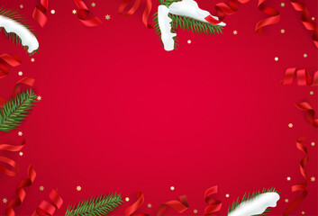 Aufkleber - Christmas background with ribbons, confetti and christmas tree branches