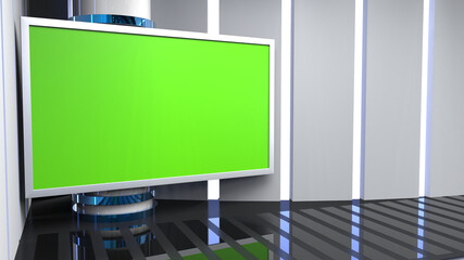 Wall Mural - 3D Virtual TV Studio News with green screen, 3D Rendering