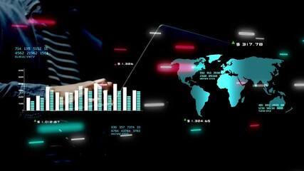 Aufkleber - business man using computer hand typing keyboard futuristic interface world map corporate data analy