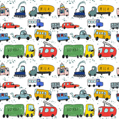 children's drawing of different cars, transport drawings in children's style