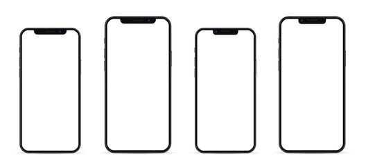 Aufkleber - Realistic models smartphone with empty screens, 3D mobile phone with shadow on white background, smartphone mockup collection front view - stock vector