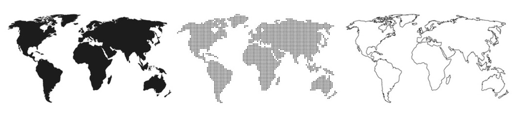 Wall Mural - world map earth planet in outline, dotted and line style, map earth template with continents - stock
