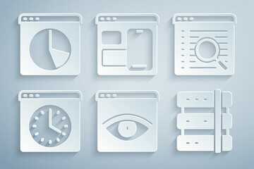 Fototapete - Set Browser incognito window, Search engine, Server, Web developer programming code and Graph chart infographic icon. Vector