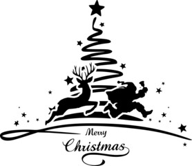 Sticker - Christmas Deer Tree Silhouette Vector