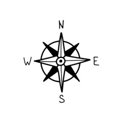 compas icon hand drawn isolated on white background. doodle geography symbol, simple logo. compass s