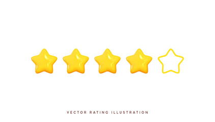 Poster - Five stars, glossy yellow colors. Customer rating feedback concept from the client about employee of website. Realistic 3d design of the object. For mobile applications. Vector illustration